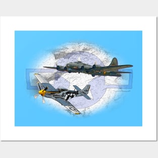 P-51 Mustang flying escort for B17 Posters and Art